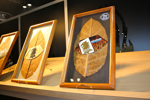 Drew Estate framed tobacco leaf art